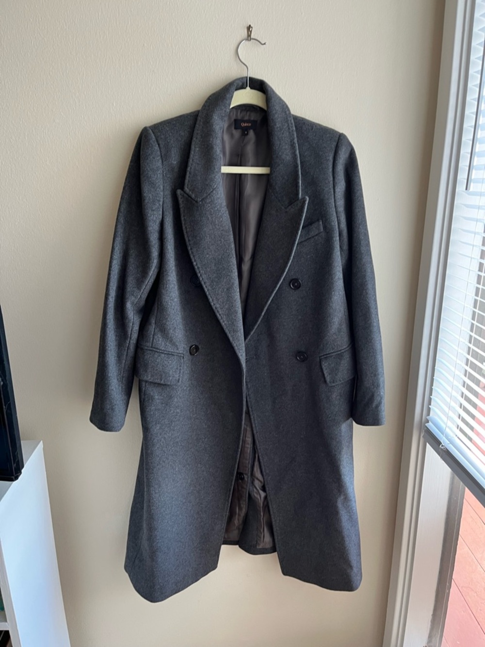 Quince Charcoal Wool Double Breasted Overcoat -